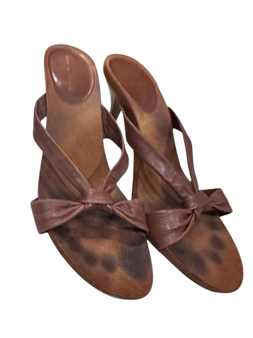 Ann Marino Brown Leather Block Heel Sandals Size 8